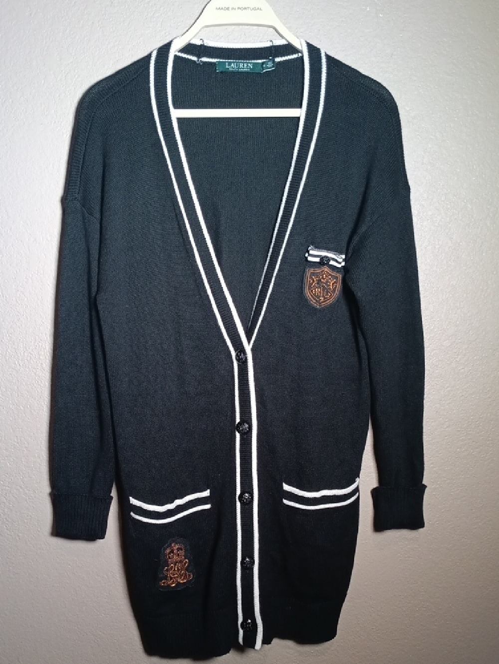 Lauren Ralph Lauren Black Striped-Trim Cardigan Sweater